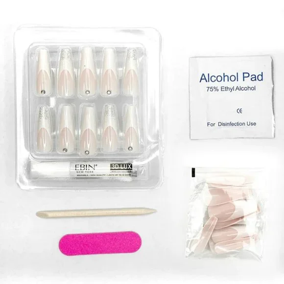 NEW EBIN New York 3D Lux Winter Edition in Dazzling Gala Glue On Nail 24pc Set - Picture 3 of 9